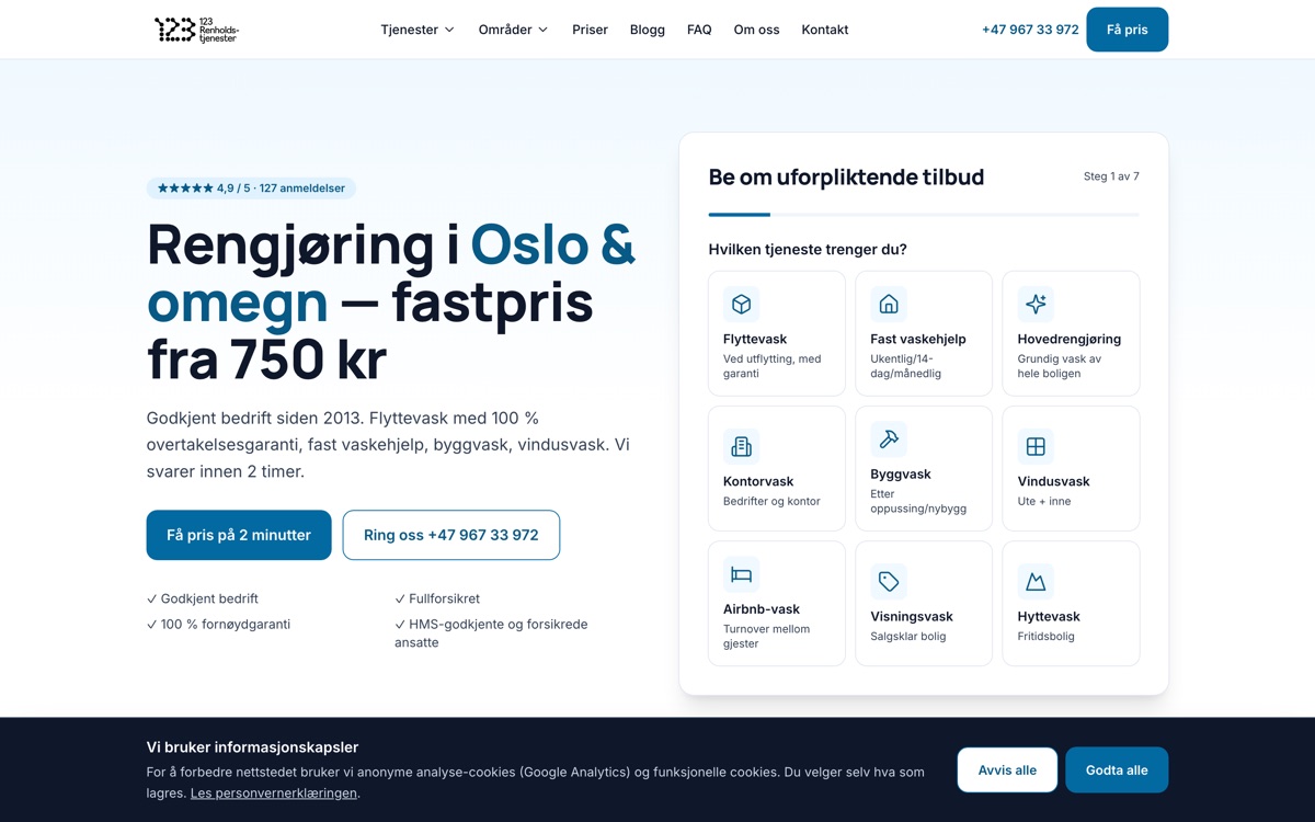 123Renholdstjenester svetainės ekrano vaizdas