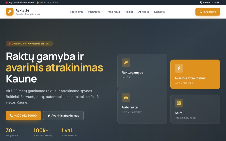 Raktai24.lt svetainės ekrano vaizdas